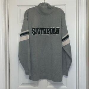 South Pole Gray Varsity Appliqué Logo Mock Neck Sweater